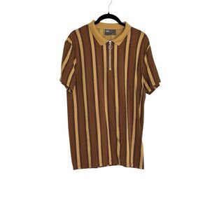 ASOS Design Men’s Skinny Polo Shirt Brown Stripe 1/4 Zip Large